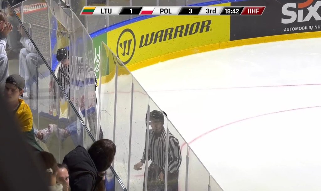 A dislodged piece of glass after a polish player jumped into it while celebrating